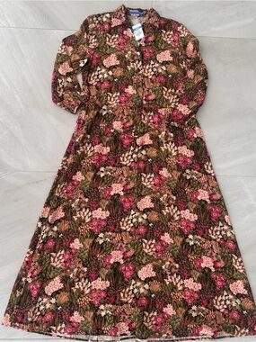 J MCLAUGHLIN NWT MOLLI KHAKI GARDEN MAXI DRESS SizeXS SILK BLD RETRO Y2K MODERN
